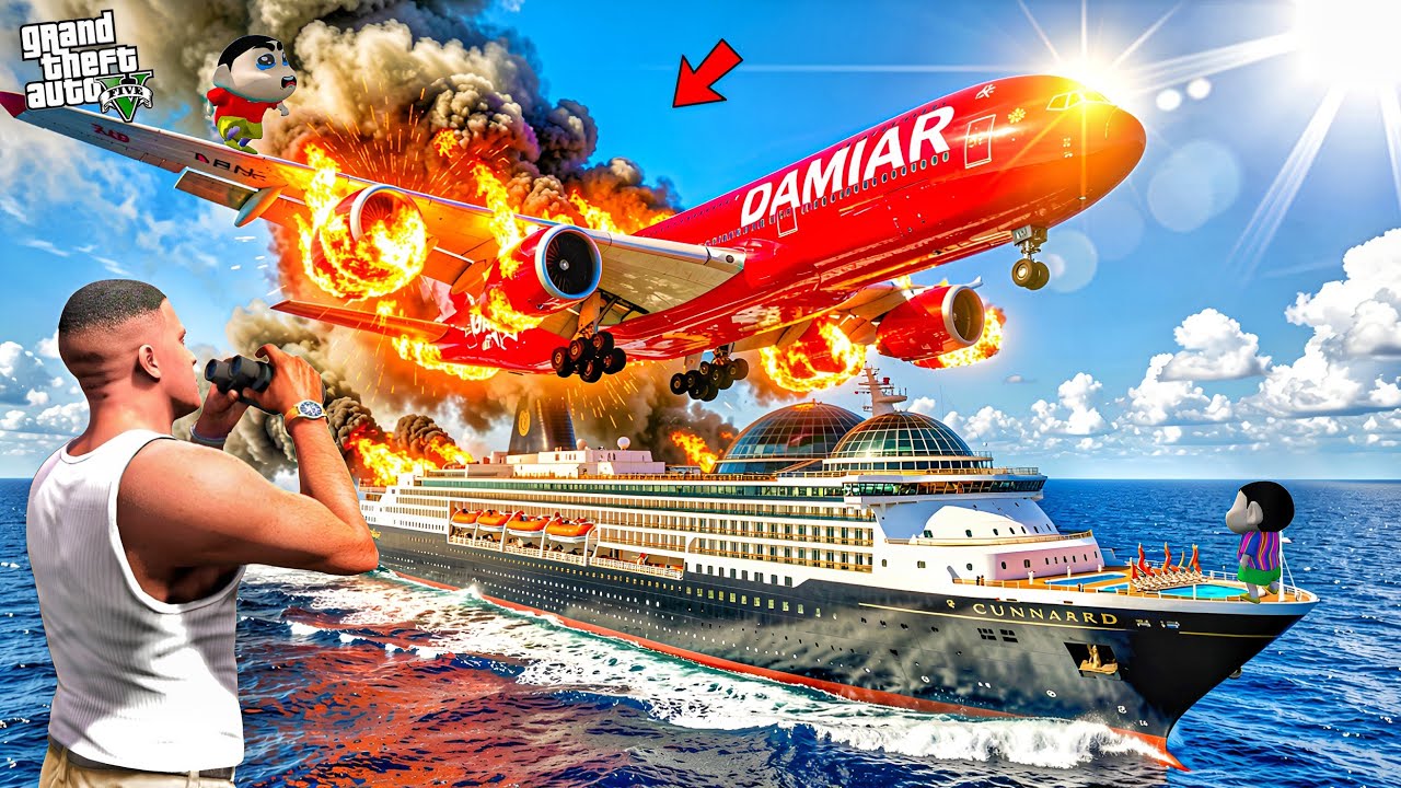 Franklin And Shinchan Emergency Airplane Crash Landing on Ship in GTA 5! Bangla Gameplay