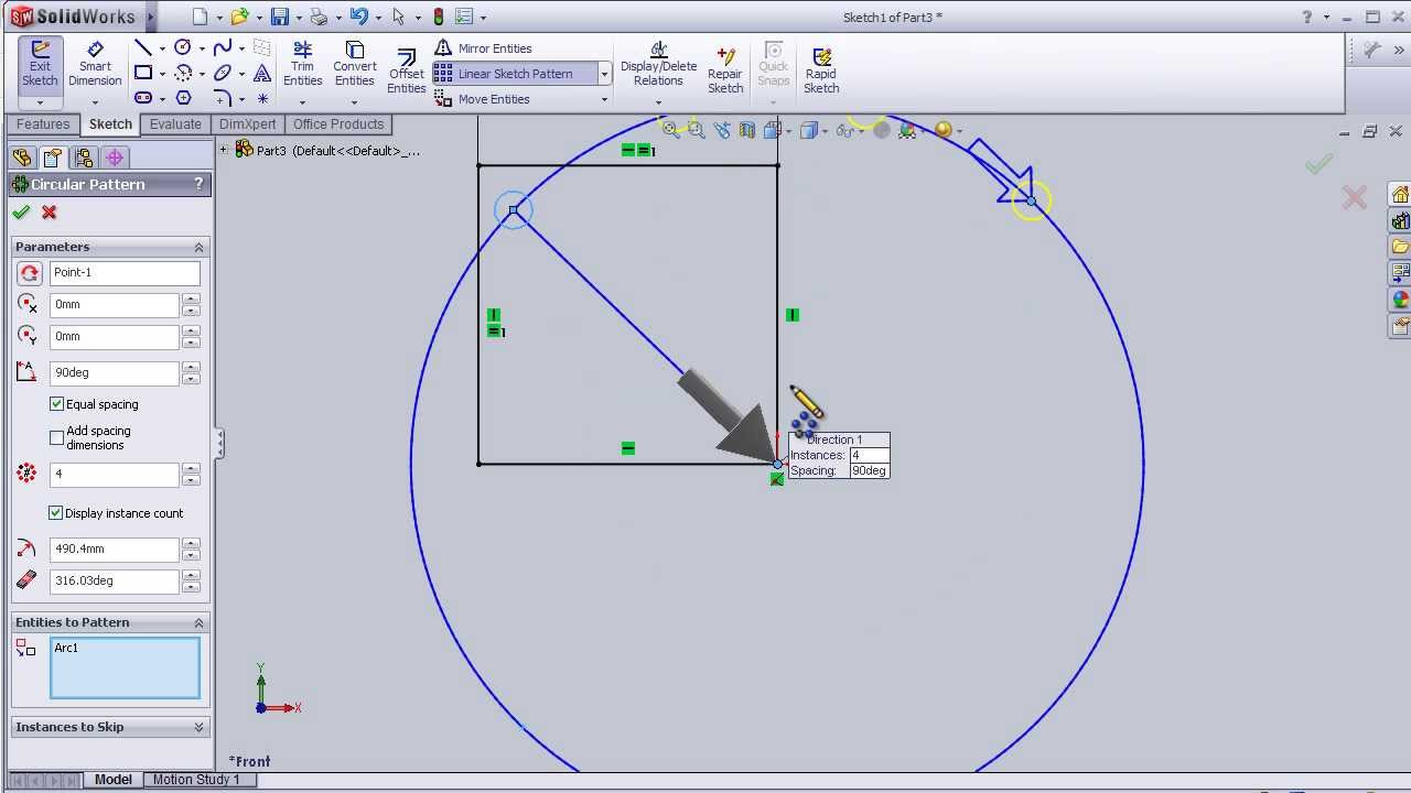 14- SolidWorks Sketch TUTORIAL: CIRCULAR SKETCH PATTERN