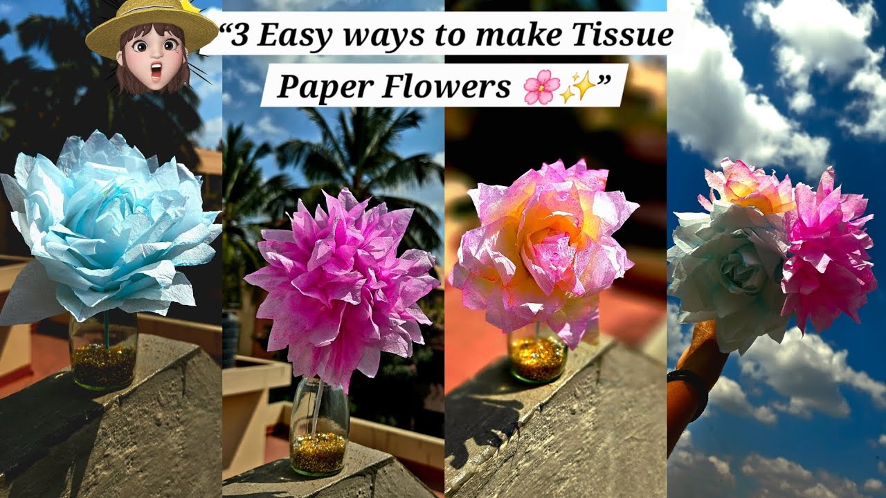 Beautiful Diy Tissue Paper Flowers 🌸| 3 Different ways of Flower making ideas|Home decor & Gifting