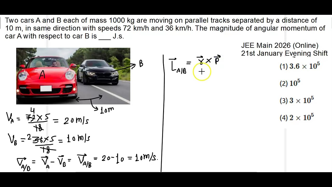 Two cars a and b each of masses 1000 kg is moving on parallel track separated by a distance of 10 m