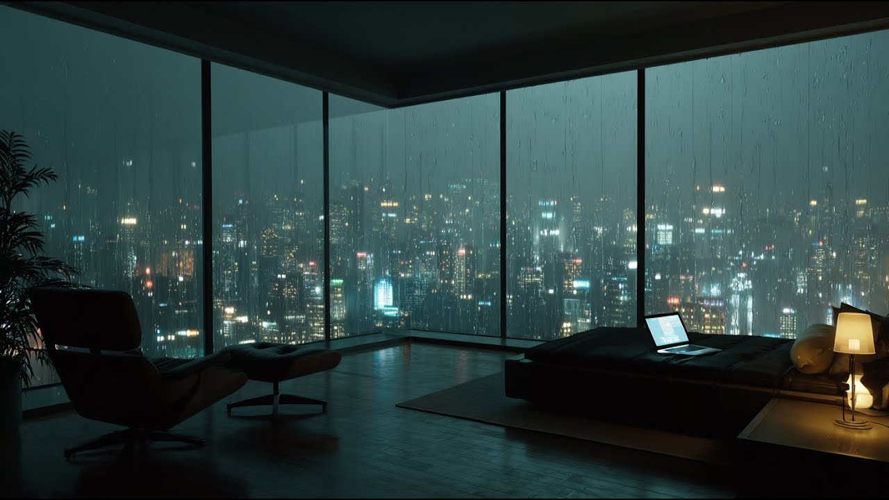 Heavy Rain & Muffled City Traffic: High-Altitude Urban Escape | 4K
