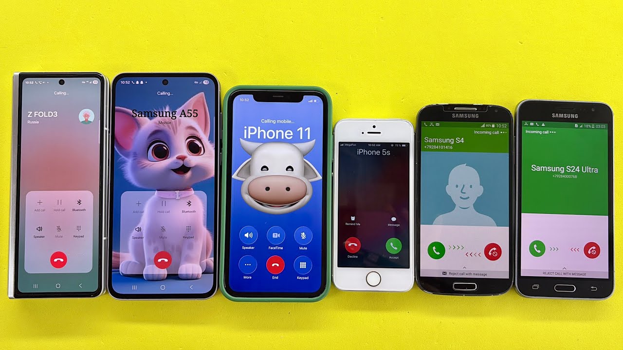 Incoming + Outgoing Call Samsung Z Fold 3, Galaxy A55, Galaxy S4, Galaxy J3, iPhone 11, iPhone 5S 