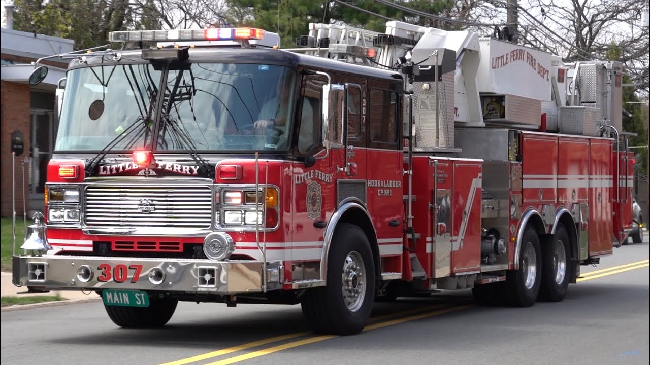 Little Ferry Fire Department Tower Ladder 307 & Engine 306 Responding 4/14/25