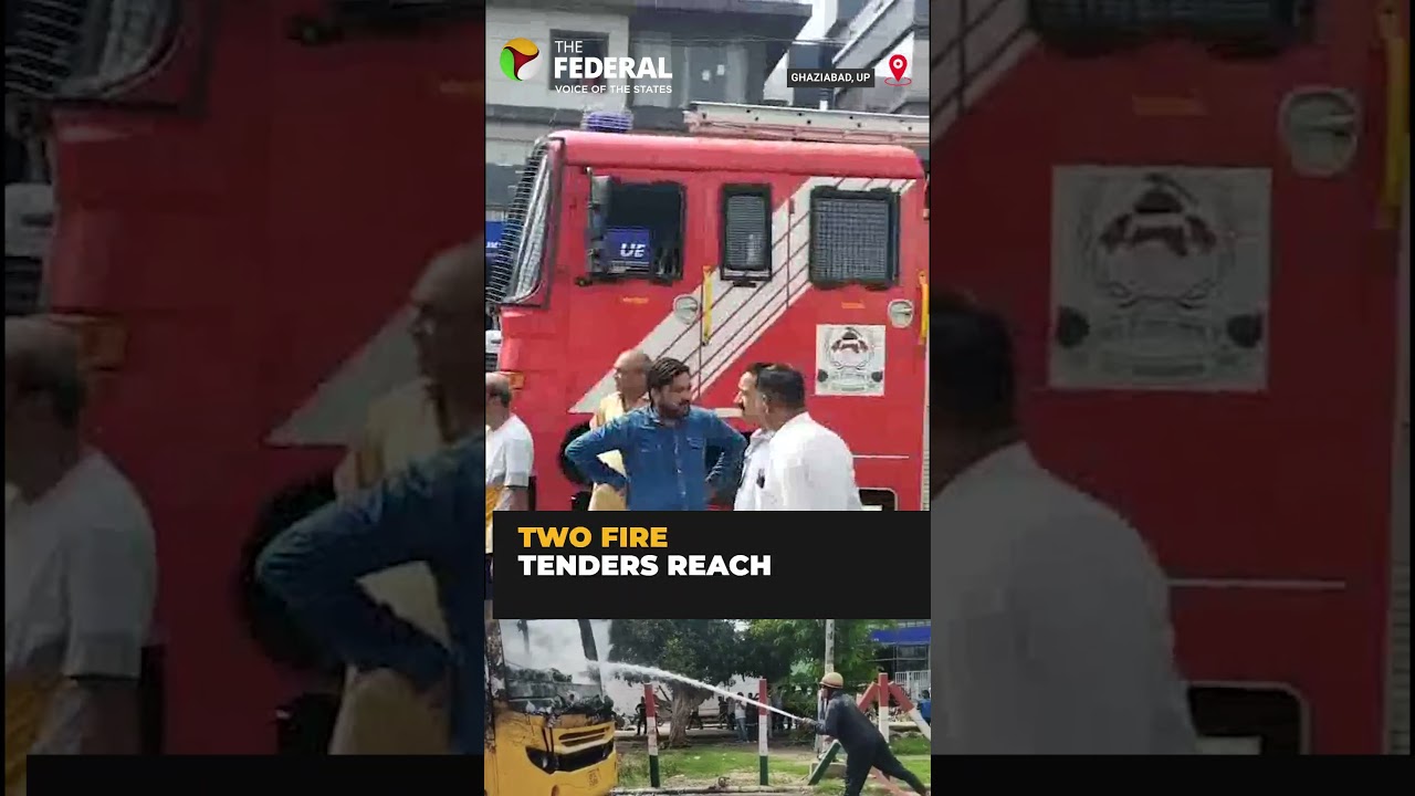 Ghaziabad school bus catches fire during maintenance | #shorts