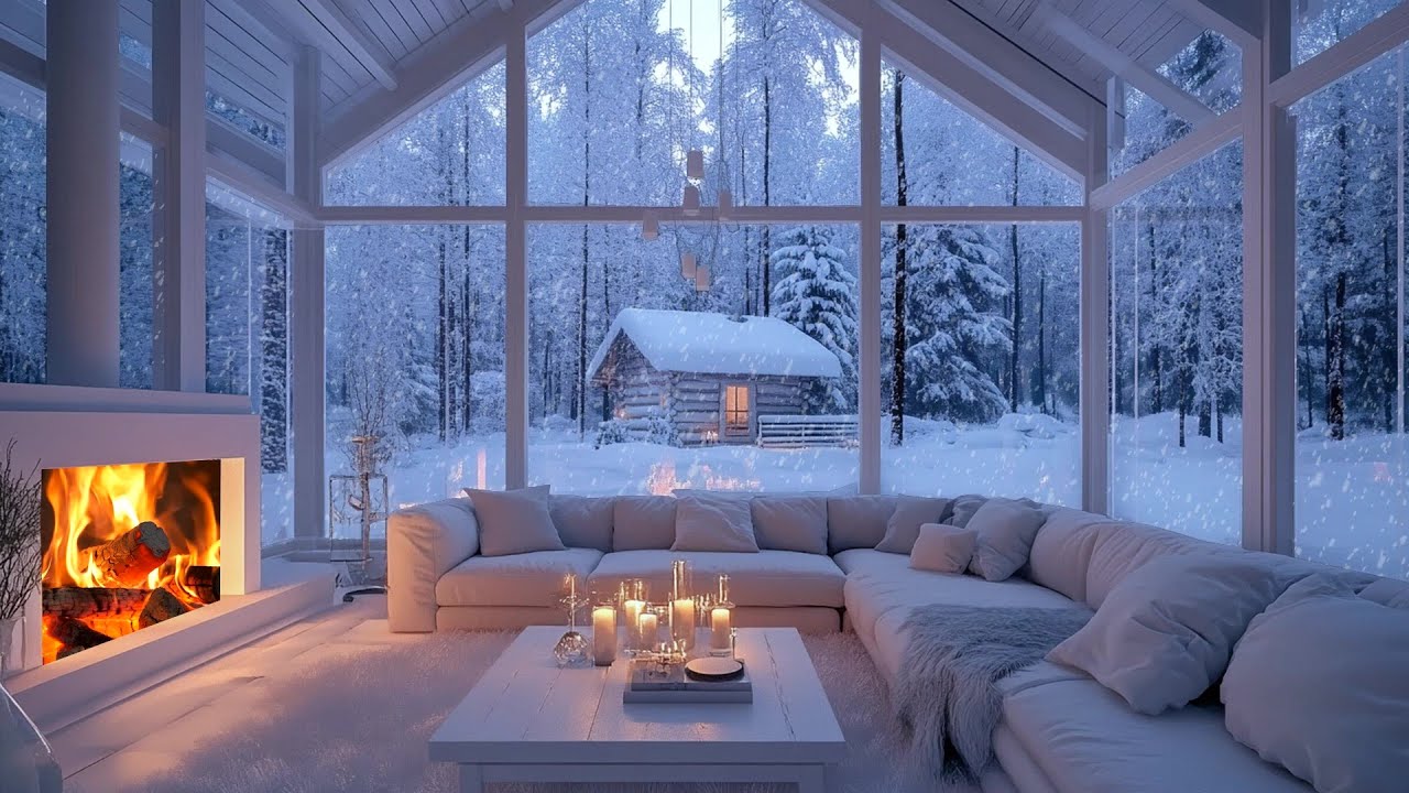 🔥❄️ Peaceful Winter Piano Music for Deep Sleep | Warm Firelight Ambience, Snowfall View | Relax
