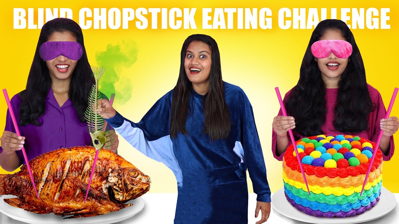BLIND CHOPSTICK FOOD EATING CHALLENGE 🤩 | PULLOTHI
