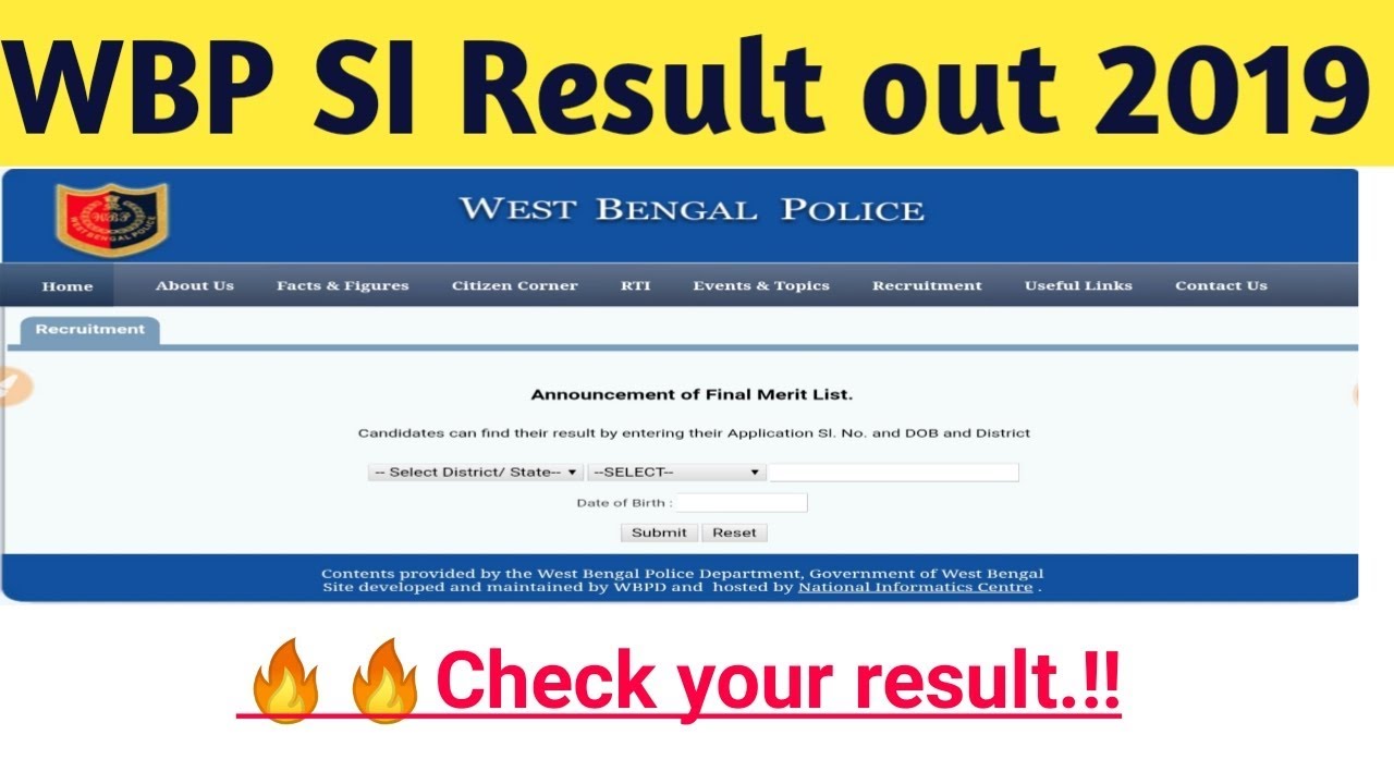 WBP SI Interview Result out 2019 !! West Bengal police Sub Inspector !!