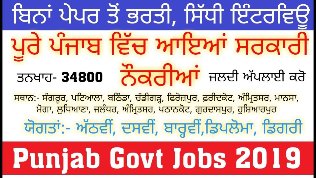 Govt jobs in Punjab in August 2019|Punjab recruitment 2019|Punjab govt jobs| Punjab August bharti