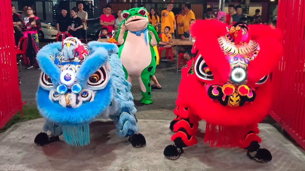 Lion Dance & Frog Mascot at Temple | Bringing Luck & Happiness