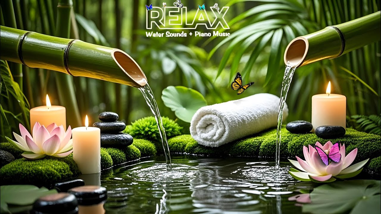 Relaxation Music: Bamboo Water Fountain + Healing Piano 🌿 Sleep Music, Meditation and Nature Sounds
