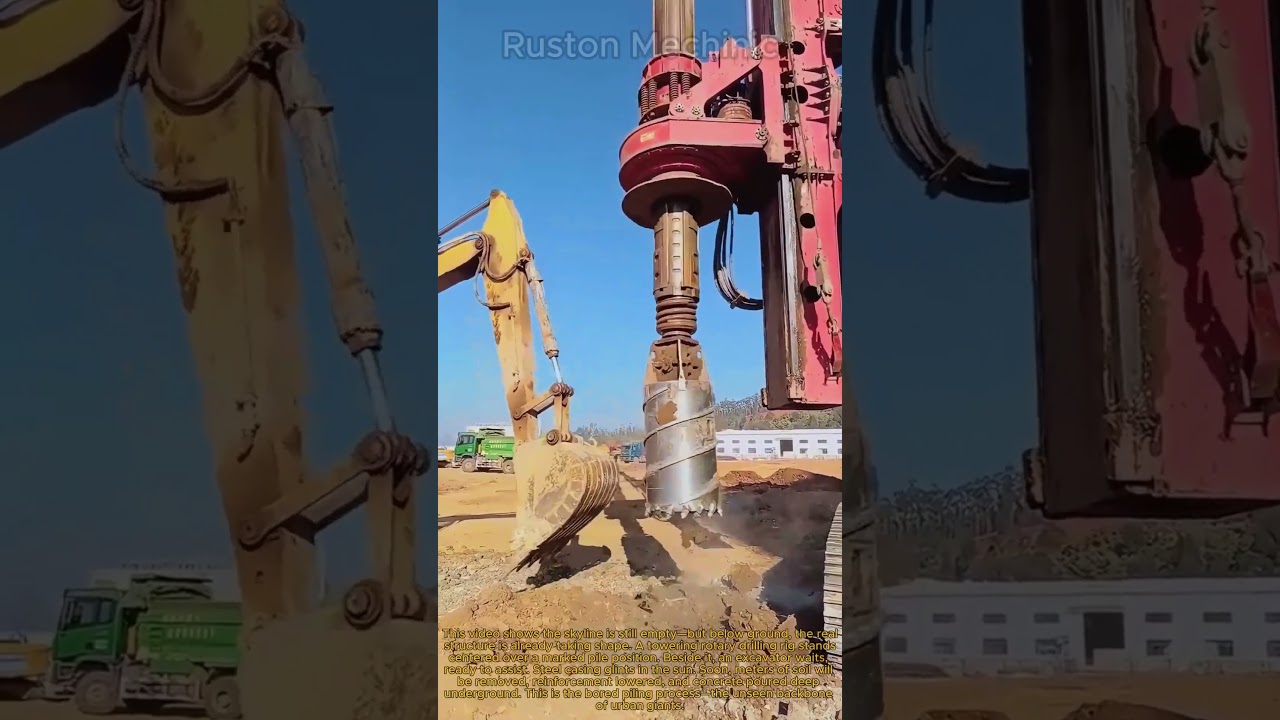 Massive Power Rotary Drilling Rig & Excavator Perfect Teamwork: Inside the Bored Piling Process