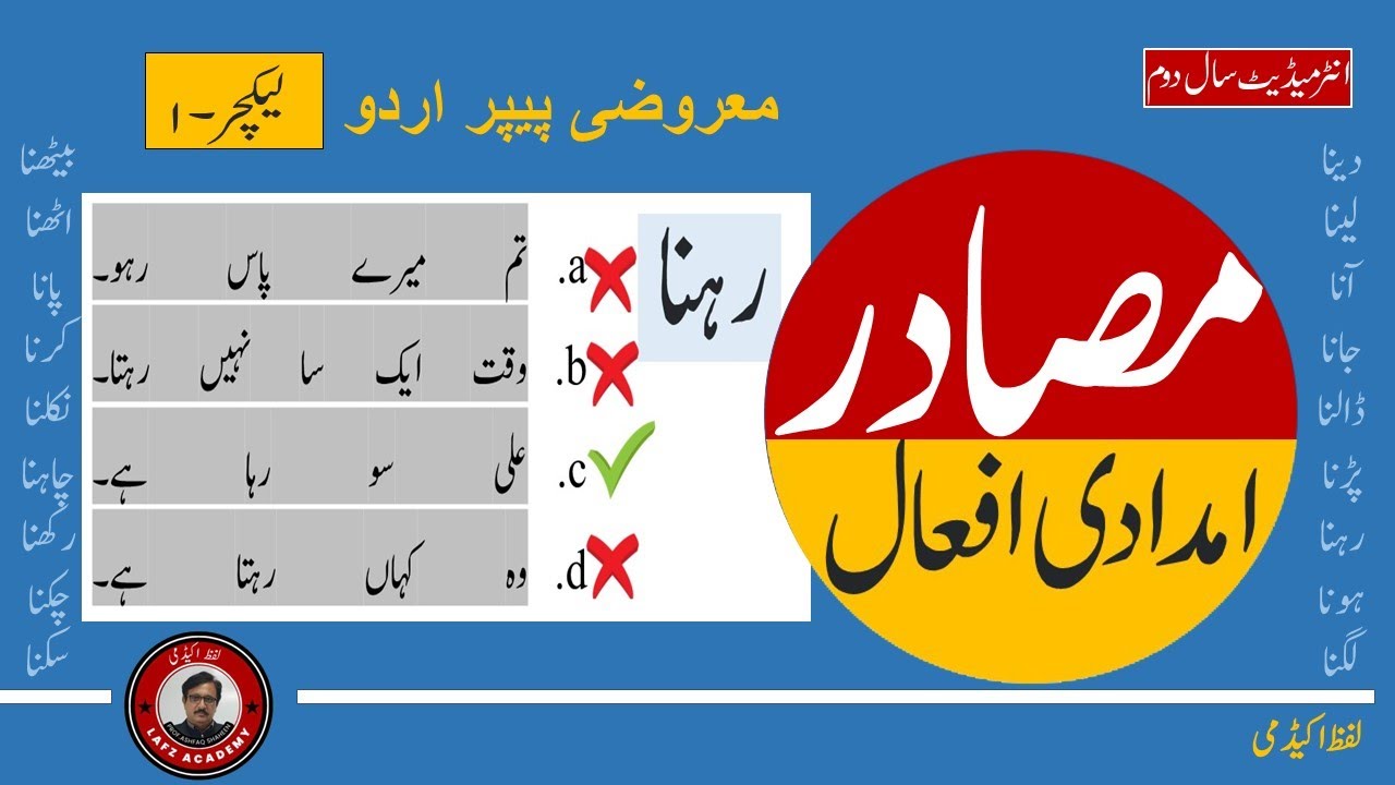 Imdadi Afaal Lec.1 urdu part2|masadir|مصادر بطور مدادی افعال اردو سال دوم.پہلا لیکچر|لفظ اکیڈمی