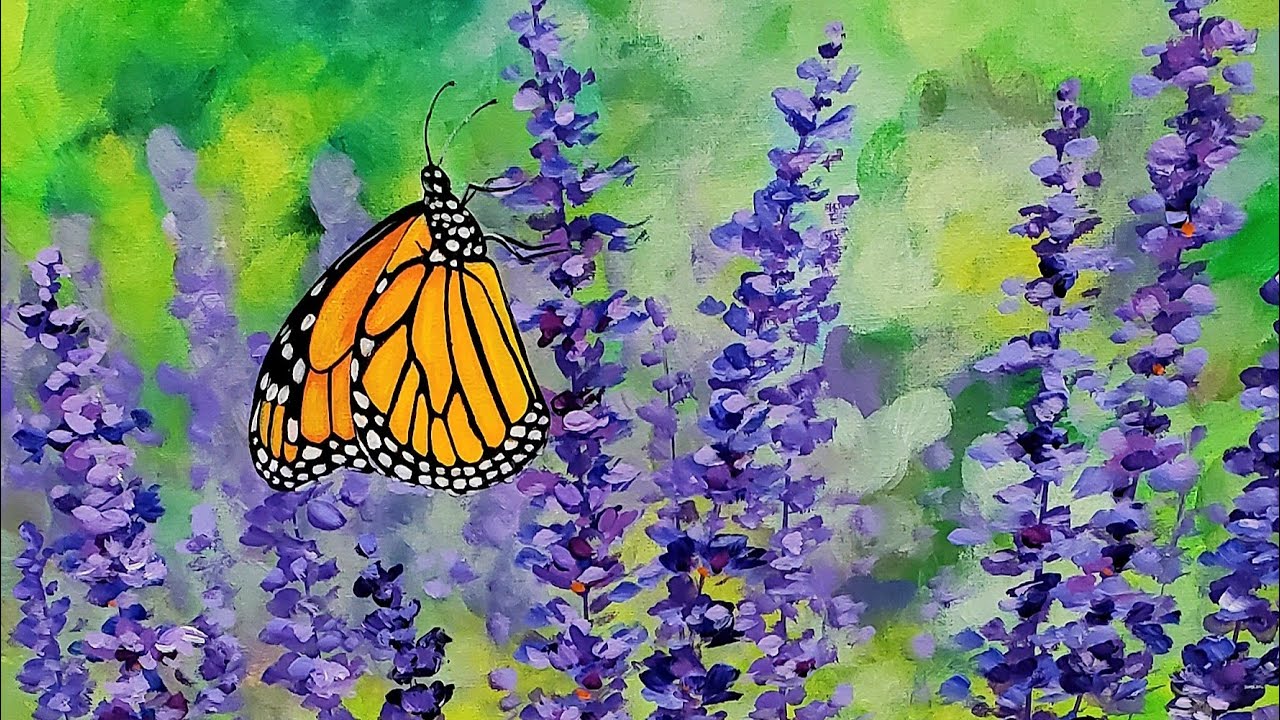 How to Paint a Monarch Butterfly on Lavender Acrylic Painting LIVE Tutorial