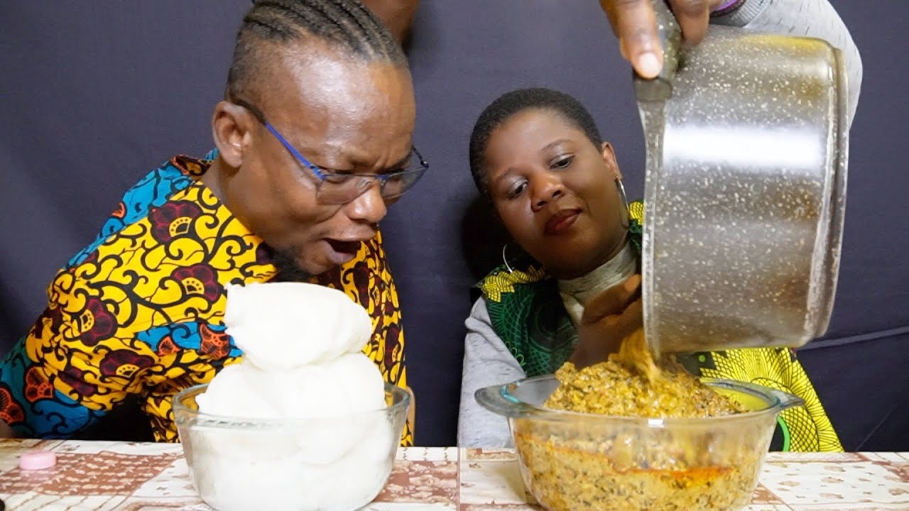 ASMR DUMB (NO TALKING) RICE FUFU AND EGUSI SOUP WITH ASSORTED MEAT AFRICAN FOOD MUKBANG