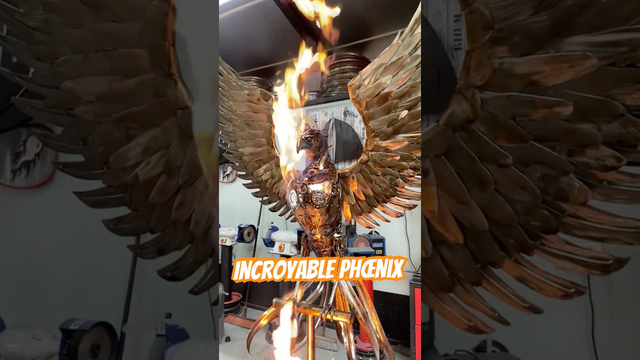 Incroyable phoenix de m&eacute;tal de r&eacute;cup et de feu