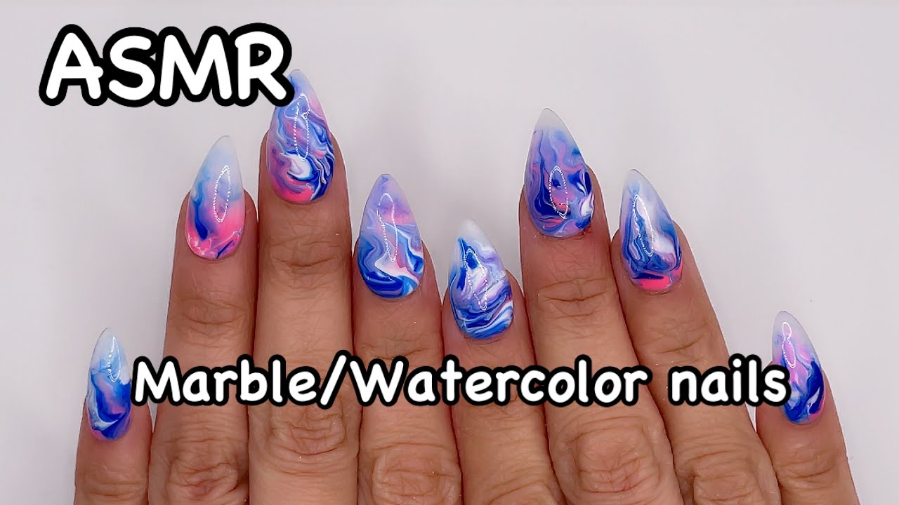 ASMR- BORN PRETTY watercolor/marble nails - Gum Chewing +Soft Spoken