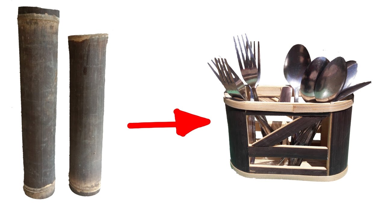 kerajinan bambu mudah. Wadah sendok dari bambu