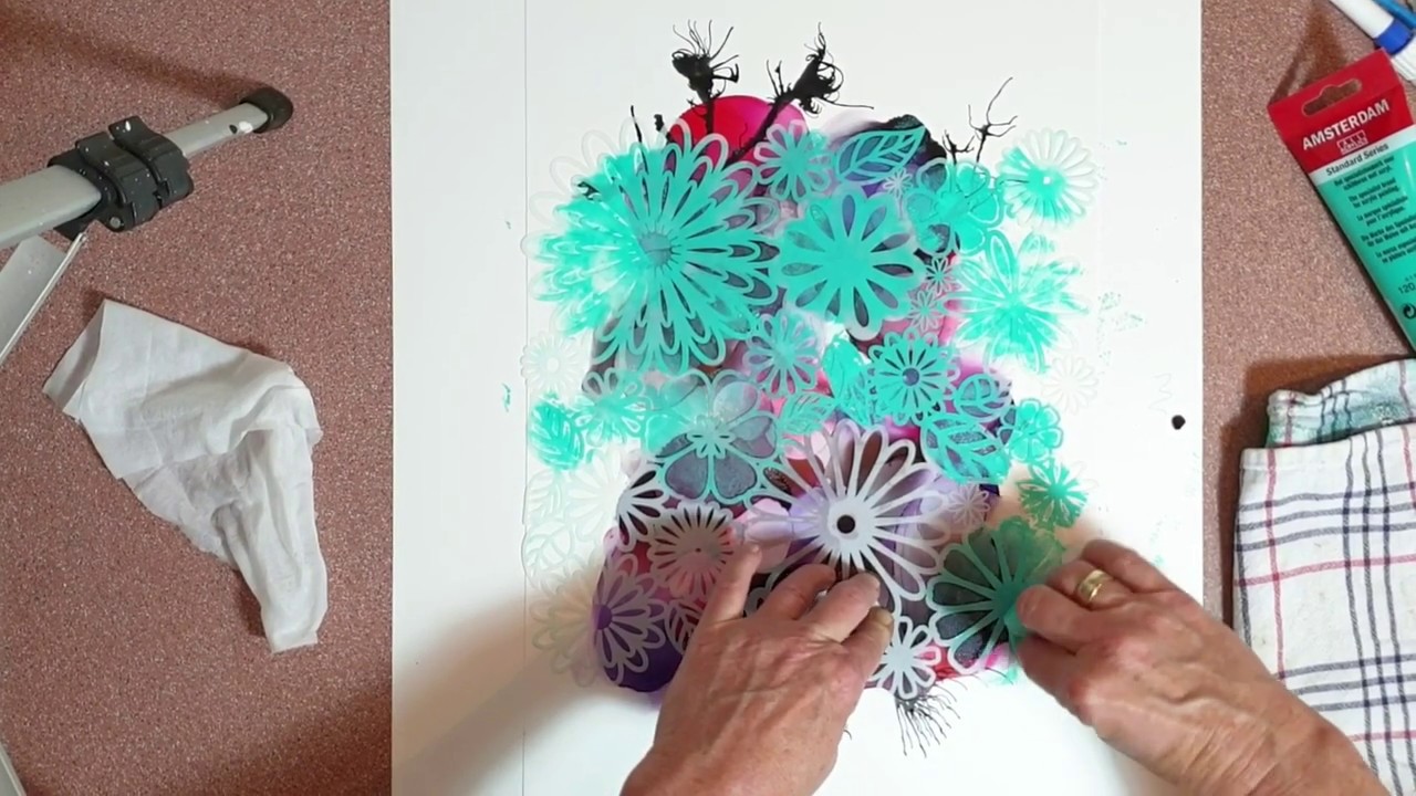 Alcohol Ink and Stencils , on Yupo Paper ( nr 44)