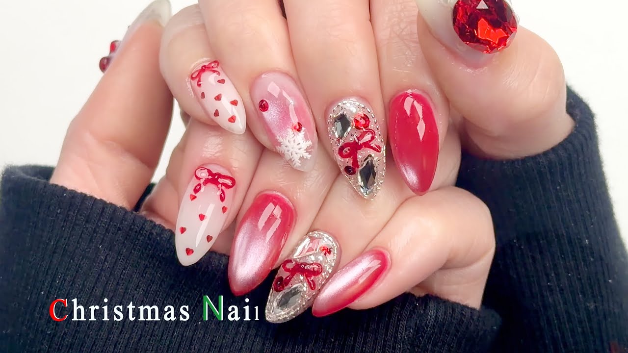 Sub Eng • Атмосфера конца года 🎄 Рождественские красные ногти 💅🏻