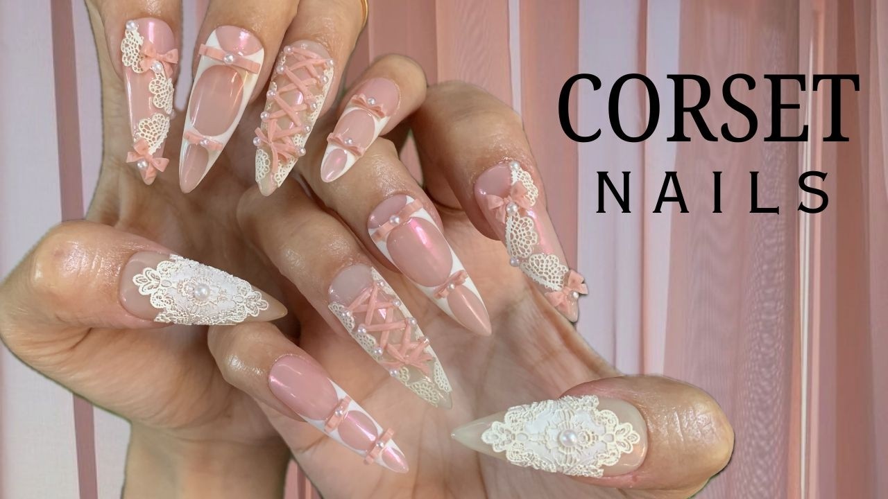 How To Make Sexy-ish Lace Corset Press On Nails ˚₊⋆🫦 Elegant 3D Nail Art Beginner Friendly Tutorial
