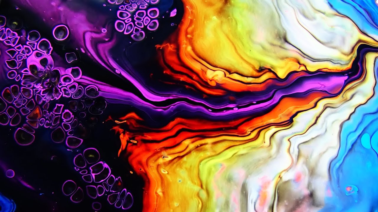 (435) Birth ~ Open cup waterfall pour ~ Fluorescent paints and black