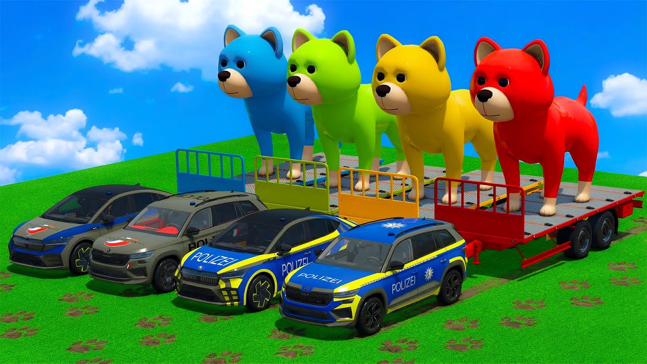 LOAD AND TRANSPORT GIANT DOGS WITH POLICE CARS - Farming Simulator 25 🐶🚓