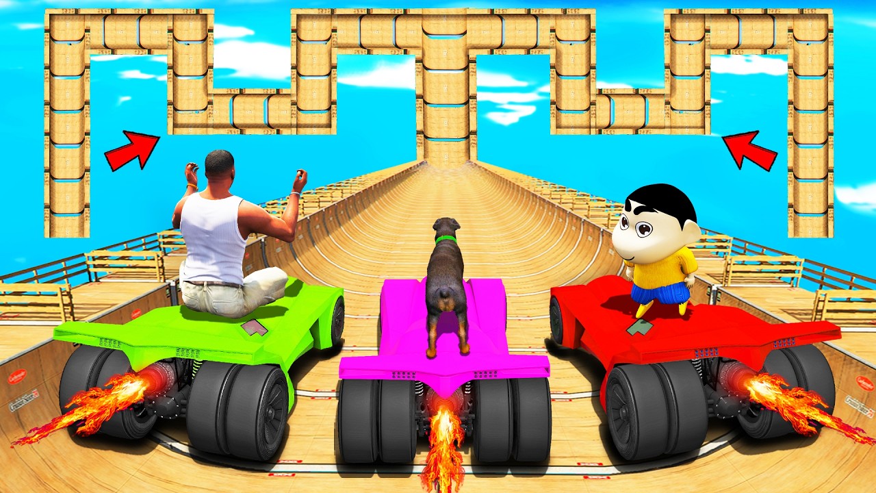 SHINCHAN AND FRANKLIN TRIED 2 WAY ZIGZAG MEGA RAMP RACE JUMP CHALLENGE BY CARS BIKES TRUCKS GTA 5