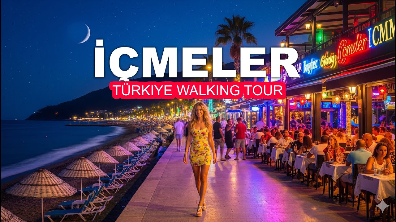 Icmeler Marmaris night walking tour 4K 60 FPS. Nightlife in THE BEST resort town in Türkiye!