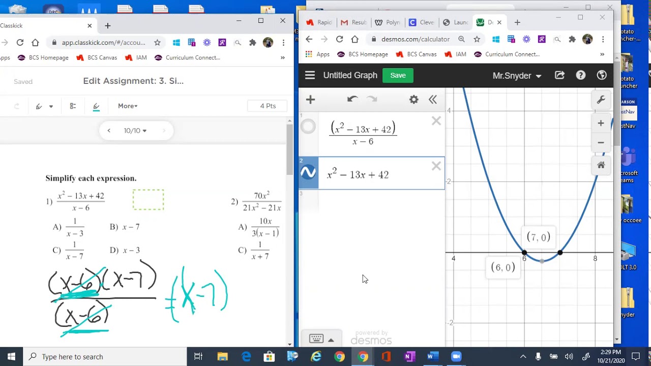 Simplifying Rational Expressions Multiple Choice and Desmos