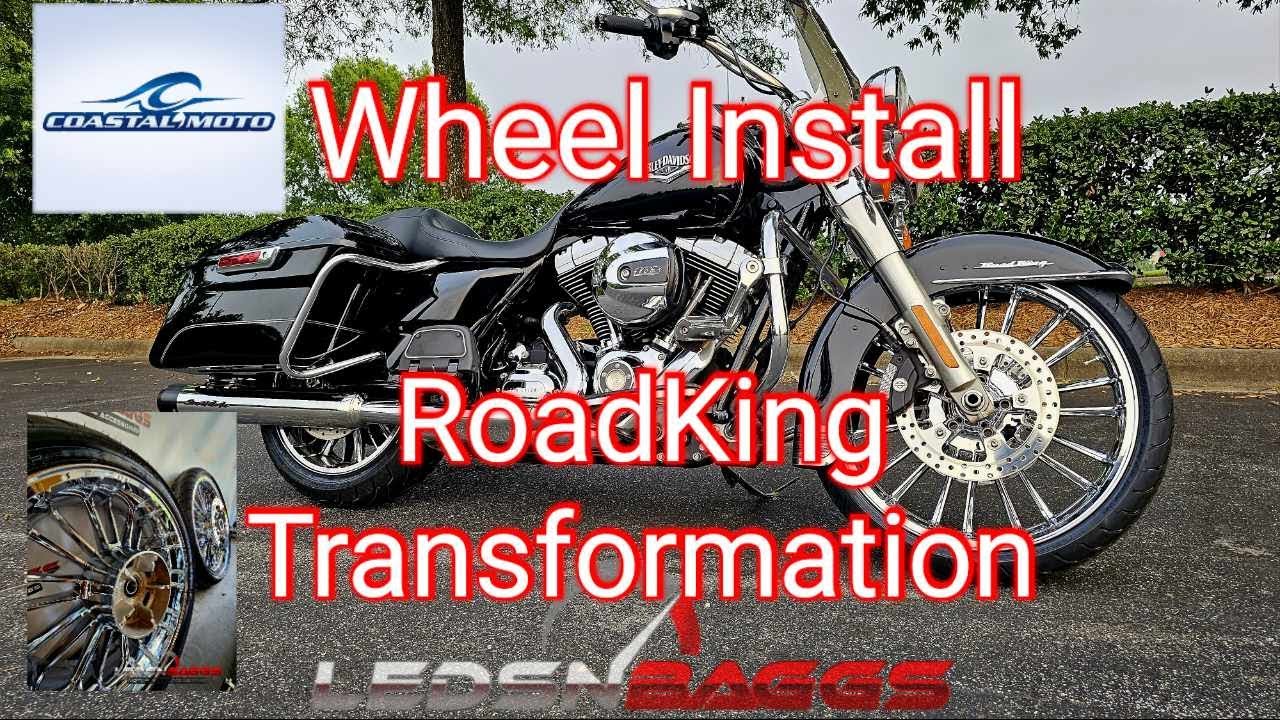 Transforming this Harley Davidson Roadking with a set of Coastal Moto wheels. Ledsnbaggs