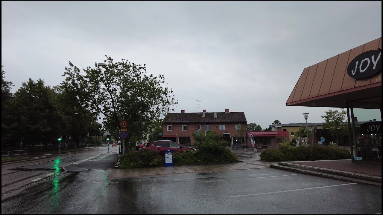 Walking in the rain in Skene, a small town in Sweden