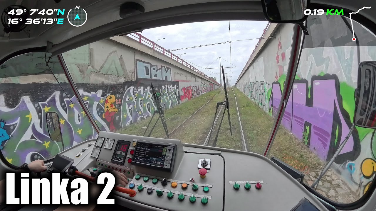 Linka 2 Brno -- Modřice - Stará osada [2x ČKD Tatra T3P] [Tram Cab View]