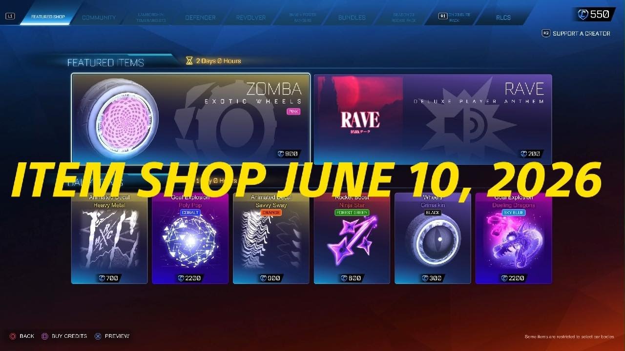 Rocket League ITEM SHOP JUNE 10, 2026