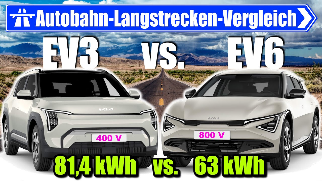 Kia EV3 81,4 kWh vs. EV6 63 kWh - AUTOBAHN - Langstrecken - Vergleich - Test Reichweite deutsch