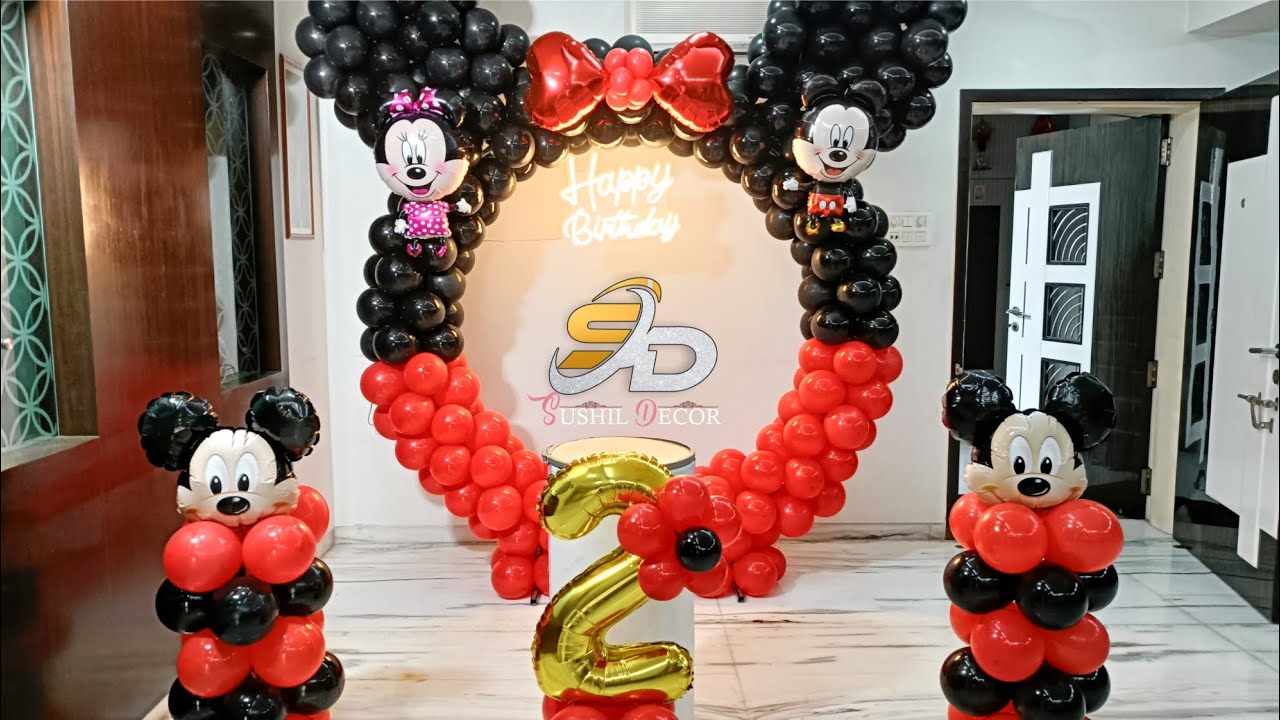 Mickey Mouse Theme Birthday Decoration | balloon decoration ideas