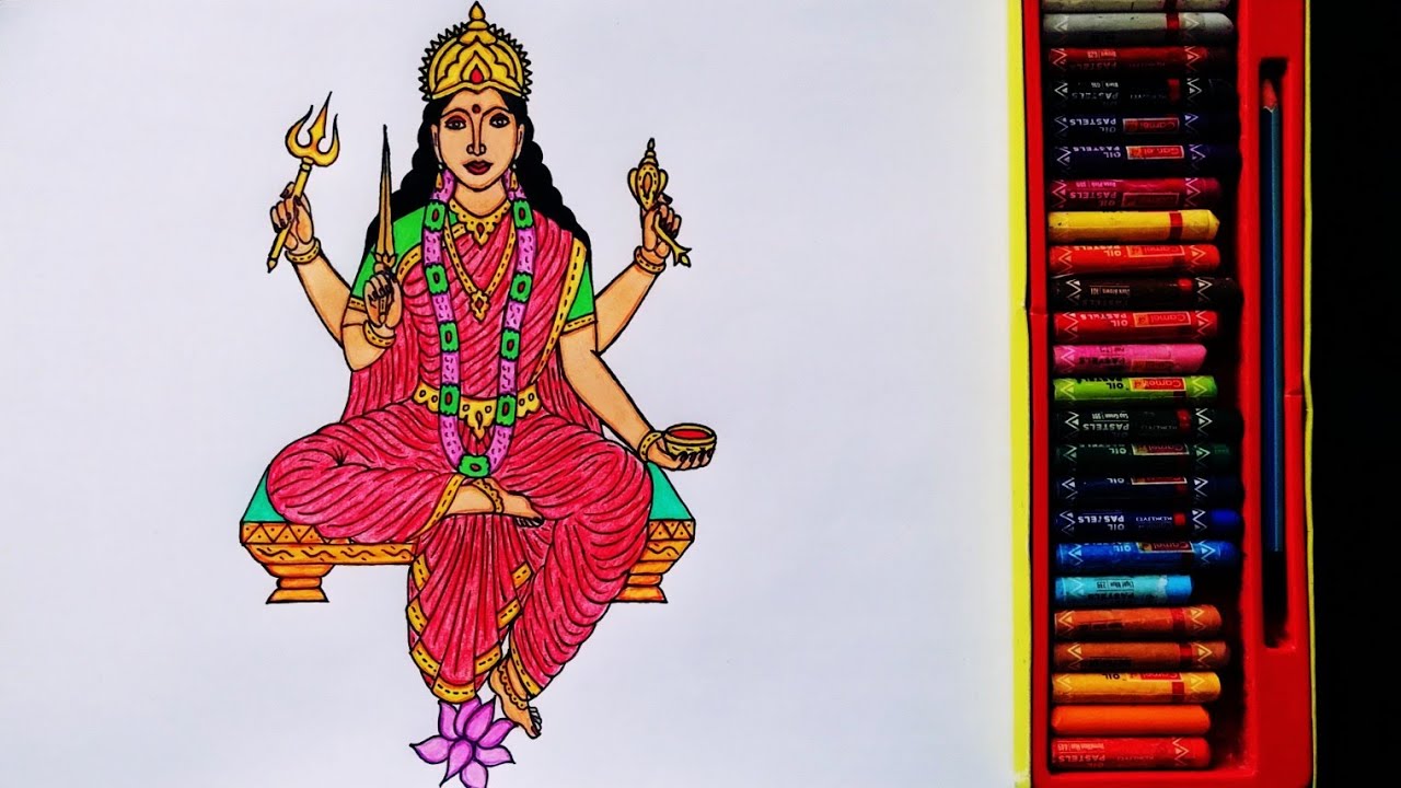 Goddess Mariamman Drawing Step By Step | Painting Of Goddess Lalitha Parameswari  | By Drawing Art