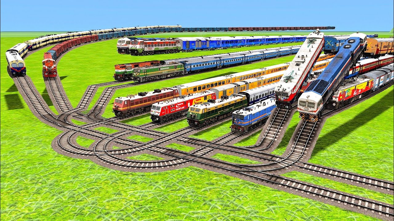 FOURTEEN TRAIN BUMPY CROSSING AND CURVE CIRCLE ⭕ CROSSING WITH DIAMOND CROSSING RAIL CROSSING |Train