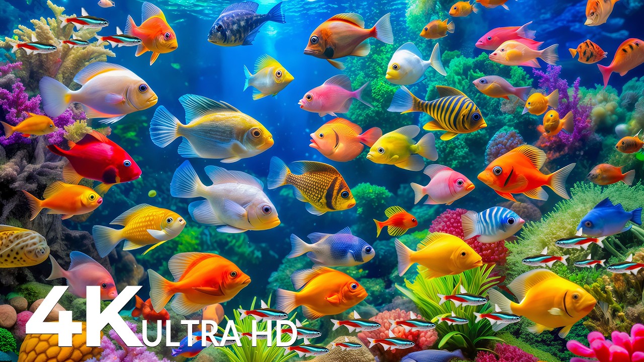 DREAM AQUARIUM 4K - Marine Life, Sea Animals and Coral Reef - Fish Tank Sounds for Deep Sleep #89