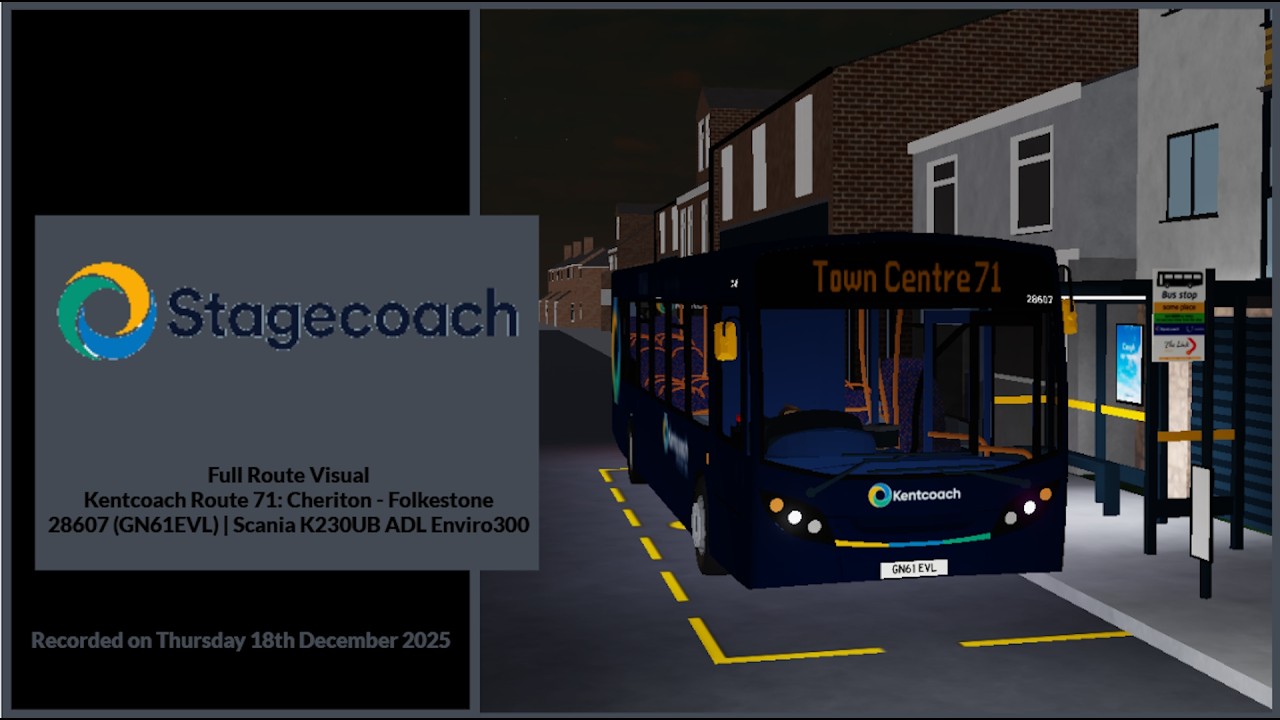 Full Route Visual | Kentcoach Route 71: Cheriton Post Office  - Folkestone | 28607 (GN61EVL)