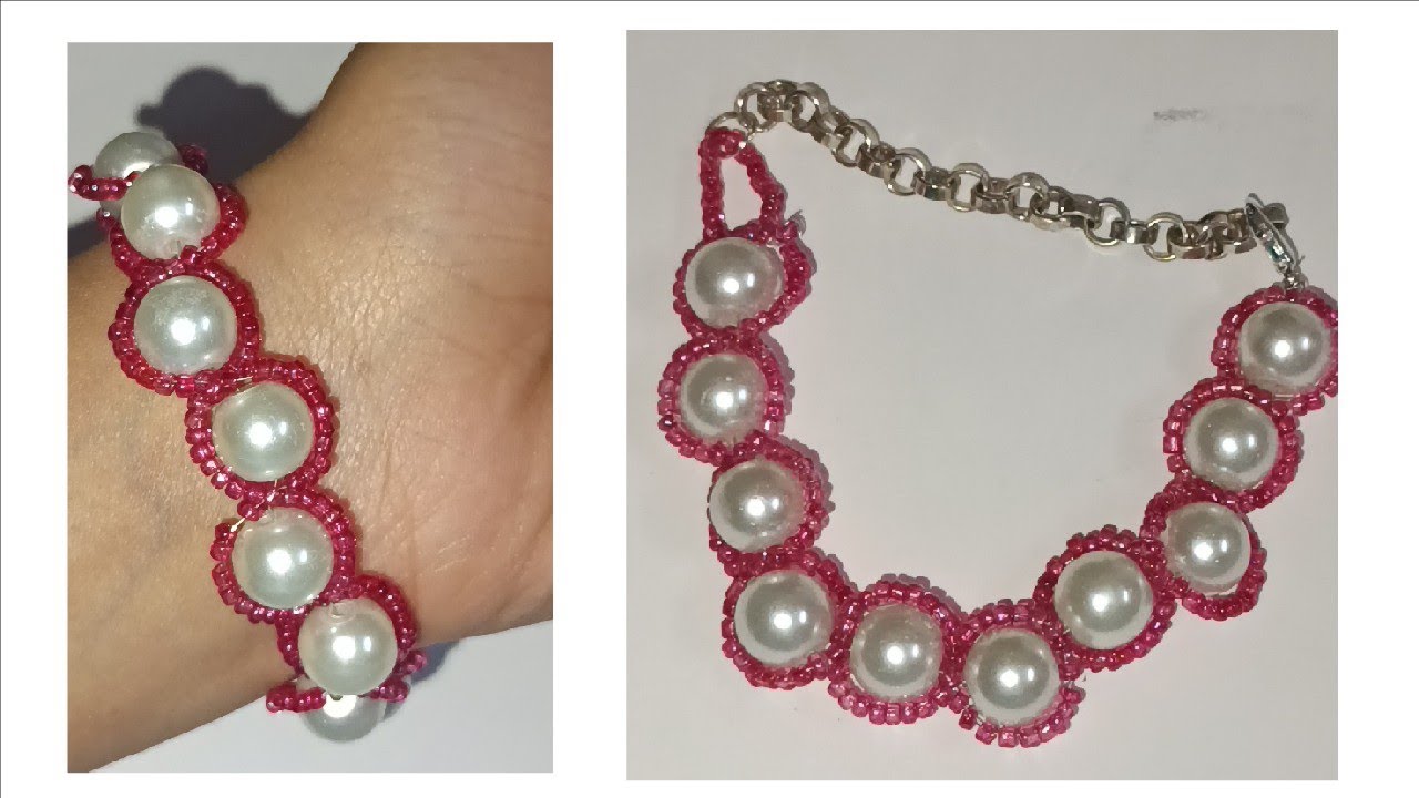 Beautiful and creative Maroon and white colour bracelet made at home arrogant and exclusive