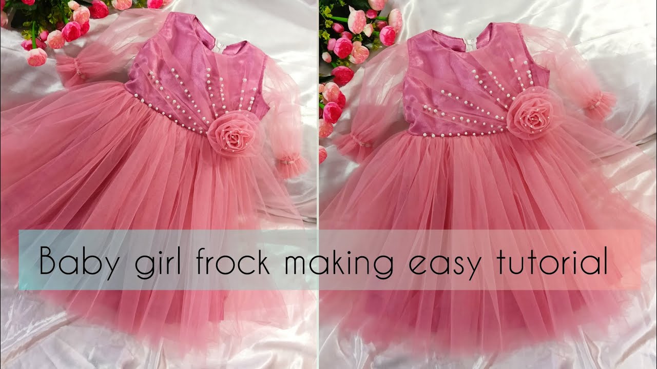 Baby Girl Frill Frock Cutting And Stitching / Fabric Flower Frock 🩷/ #easytutorial #kidsfrock#dress 