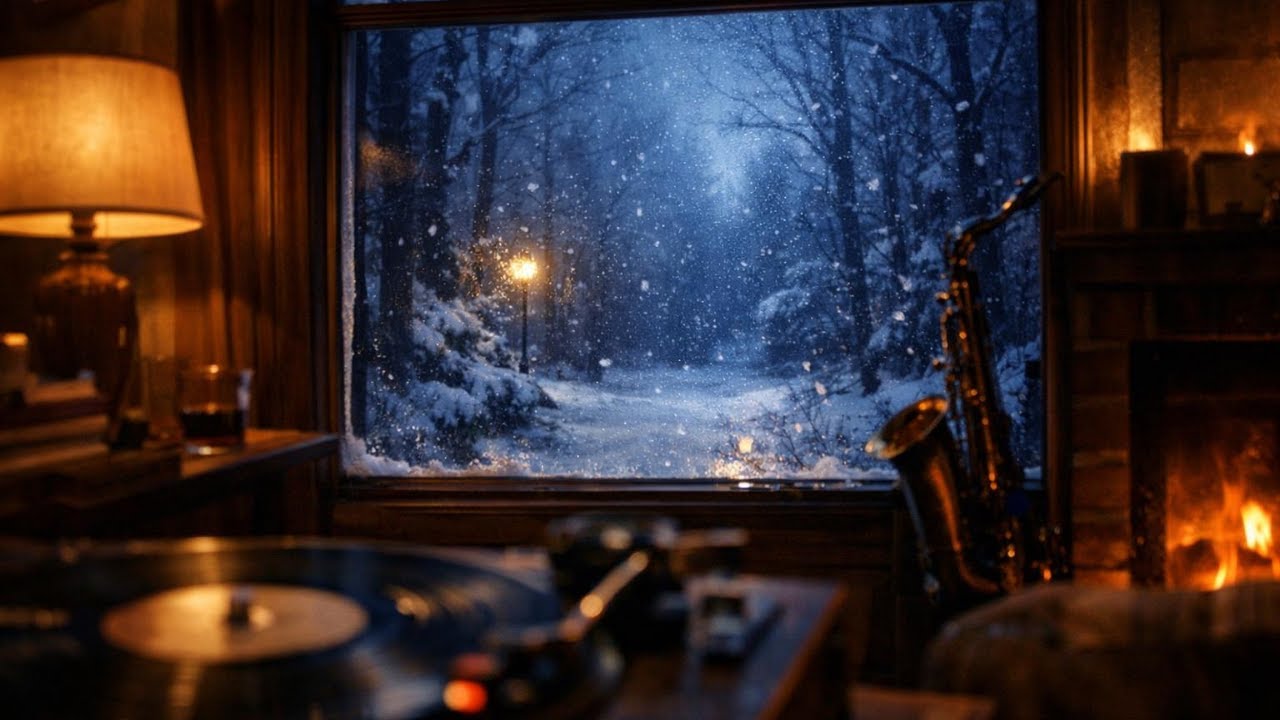 Winter Night Jazz ❄️ Cozy Studio Ambience With Snowfall