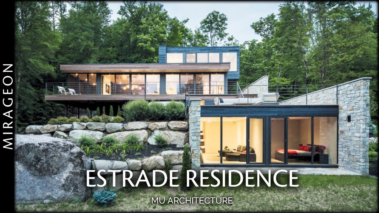 Stone and Black Cedar Alternate in this Forest House | Estrade Residence