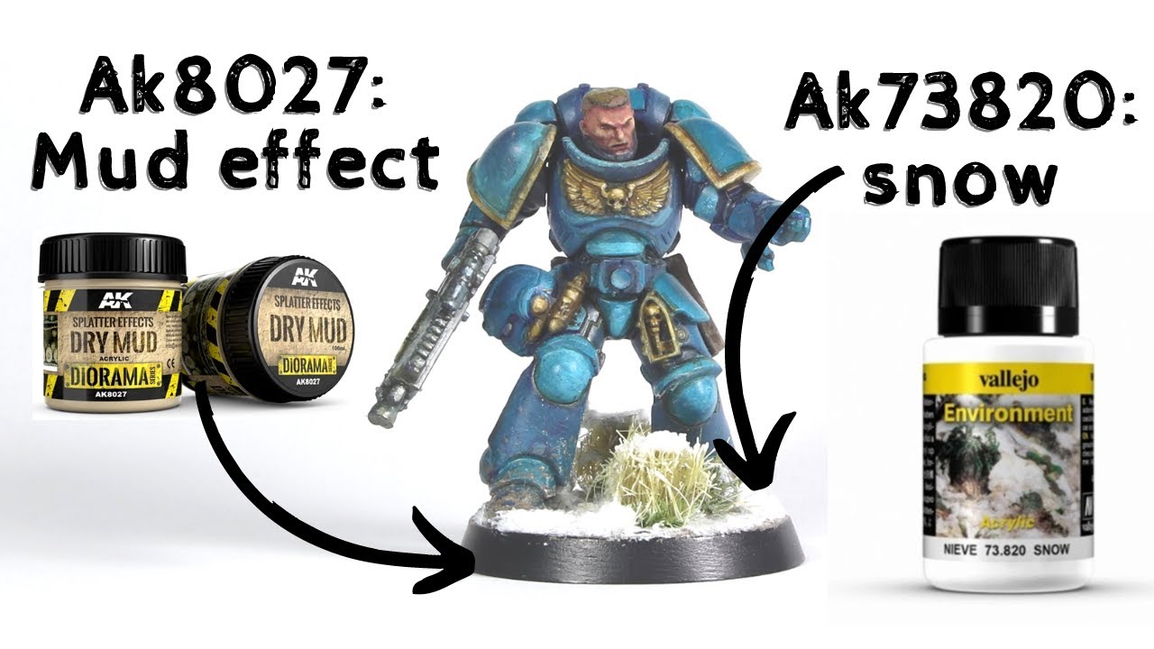 Ak8027 Dry Mud and Vallejo 73820 snow: how to realize a base for Wharammer 40K