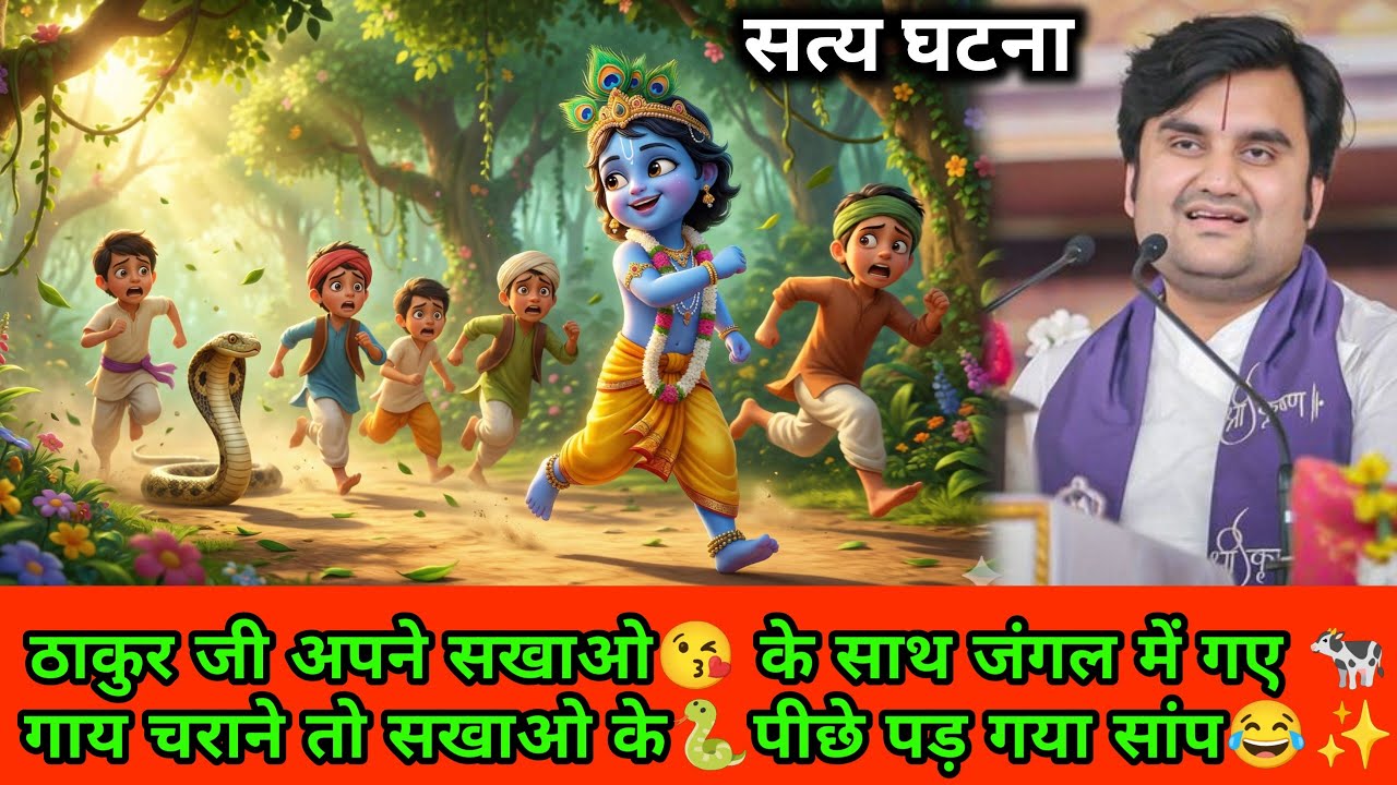 ठाकुर जी अपने सखाओ के साथ जंगल में गए 🐄गाय चराने तो सखाओ के🐍पीछे पड़ गया सांप😂| Indresh Upadhyay 