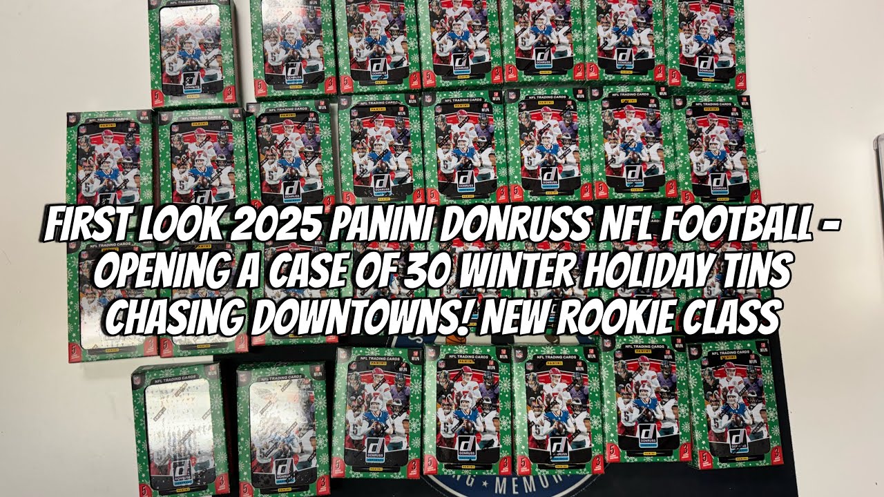 First Look 2025 Donruss NFL Football - Opening a case of 30 Winter Holiday Tins Chasing Downtowns!