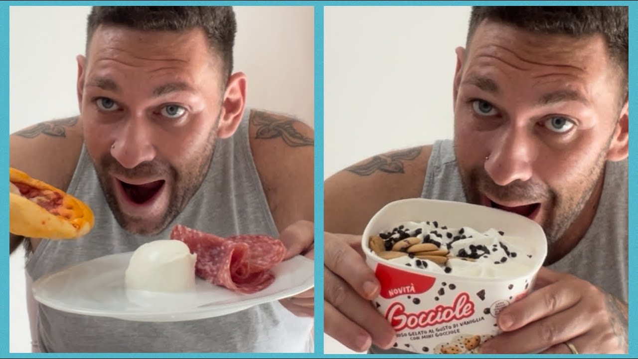 MEGA ABBUFFATA ANIMALESCA PIZZA MOZZARELLA DI BUFALA SALAME E IL NUOVO GELATO GOCCIOLE! MUKBANG!!!!