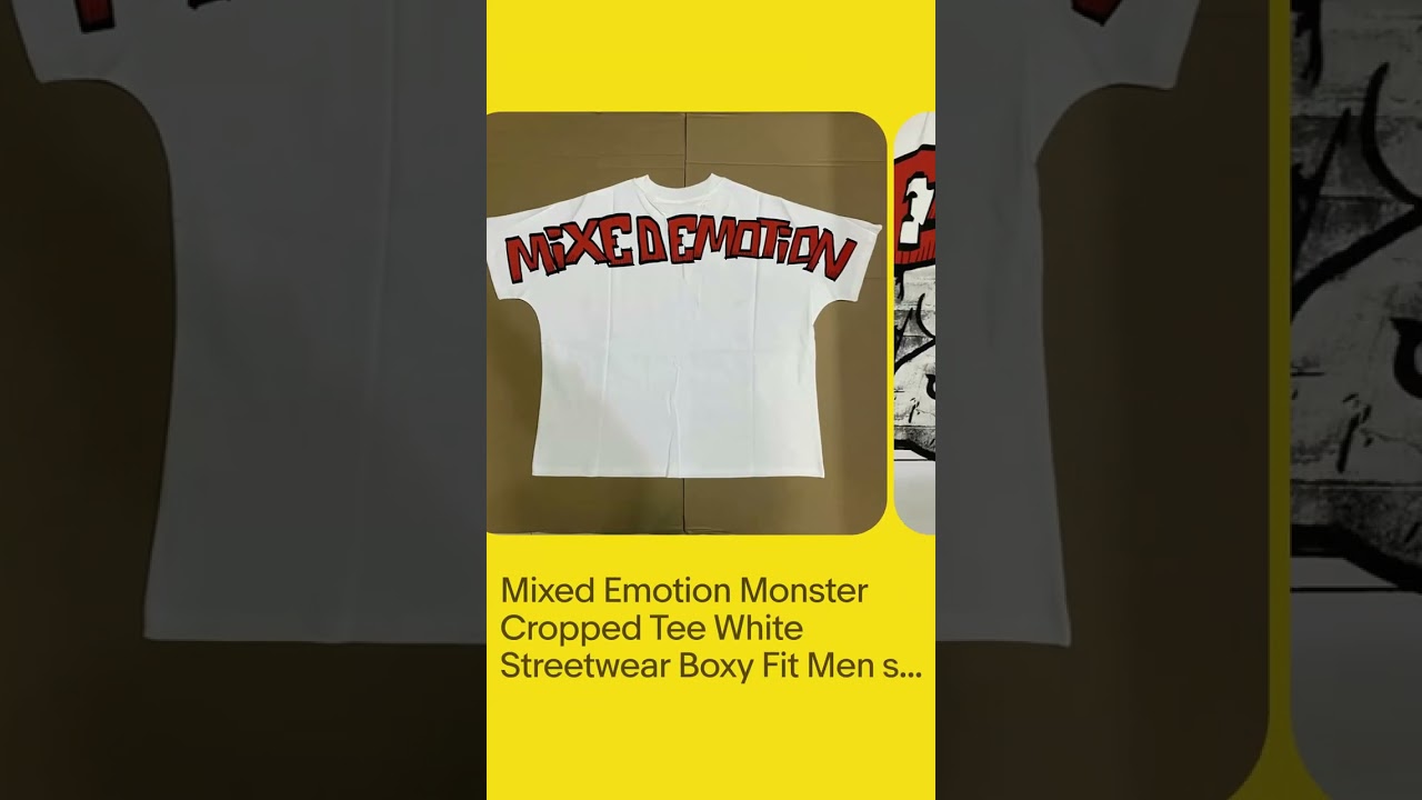 Mixed Emotion 'Monster' Cropped Tee White Streetwear Boxy Fit Men's T-shirts