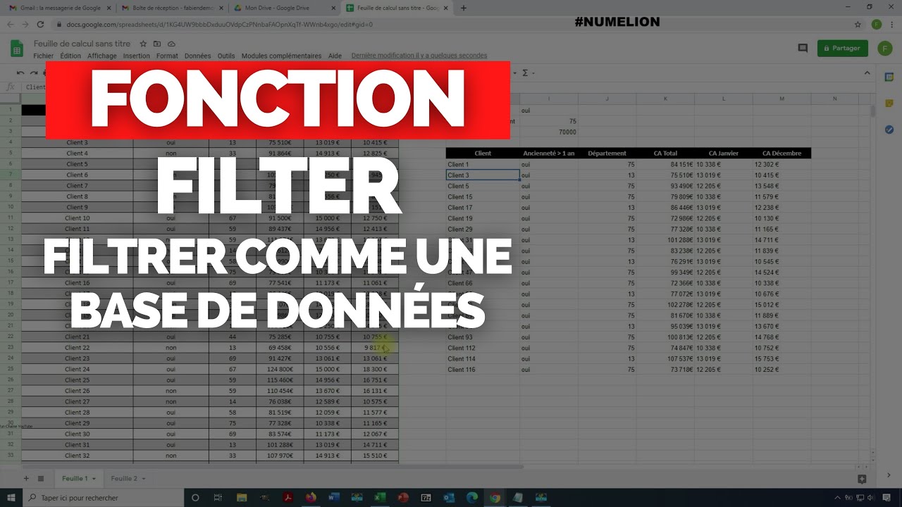 Filtrer Comme une Base de Données des Données Google Sheet [TUTORIEL FONCTION FILTER]