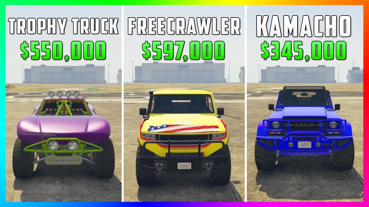 GTA 5 Online - Freecrawler Vs Kamacho Vs Trophy Truck ($597,000 Vs $550,000 Vs $345,000)